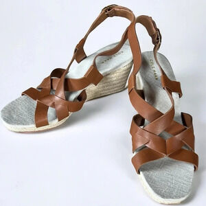 Cole Haan Crystal Wedge Sandal Brown Leather NEW Size 9